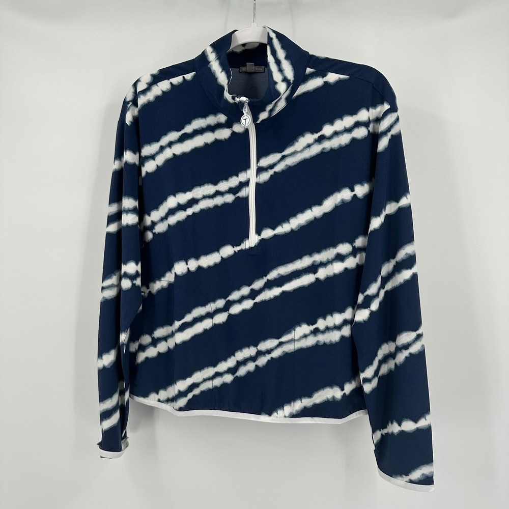 T by Talbots Womens Nautaical Striped Half Zip Top Size M Yoga Preppy Activewear